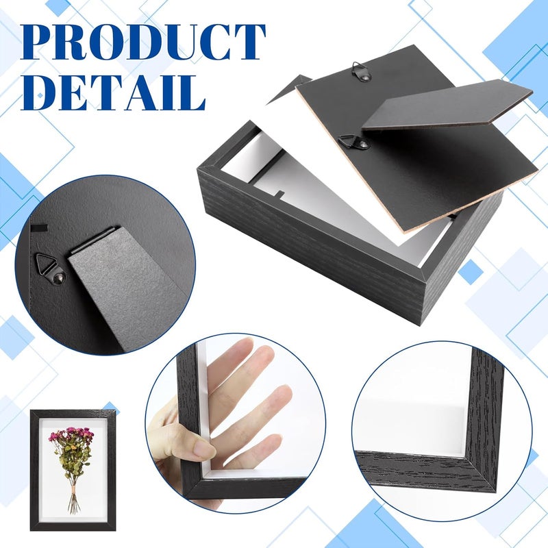 VOKOY 5 عبوات إطار صندوق ظل 4" × 6"، إطار صور خشبي صغير مجوف مع واجهة أكريليك شفافة، صناديق عرض صندوق ظل بعمق 1" للصور والزهور المجففة وقواقع البحر والتذكارات والحرف اليدوية والميداليات (أسود) - Image 3